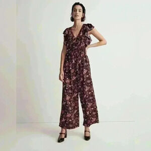 MADEWELL Deep V Ruffled Jumpsuit in Pampas Blooms Sz. XS